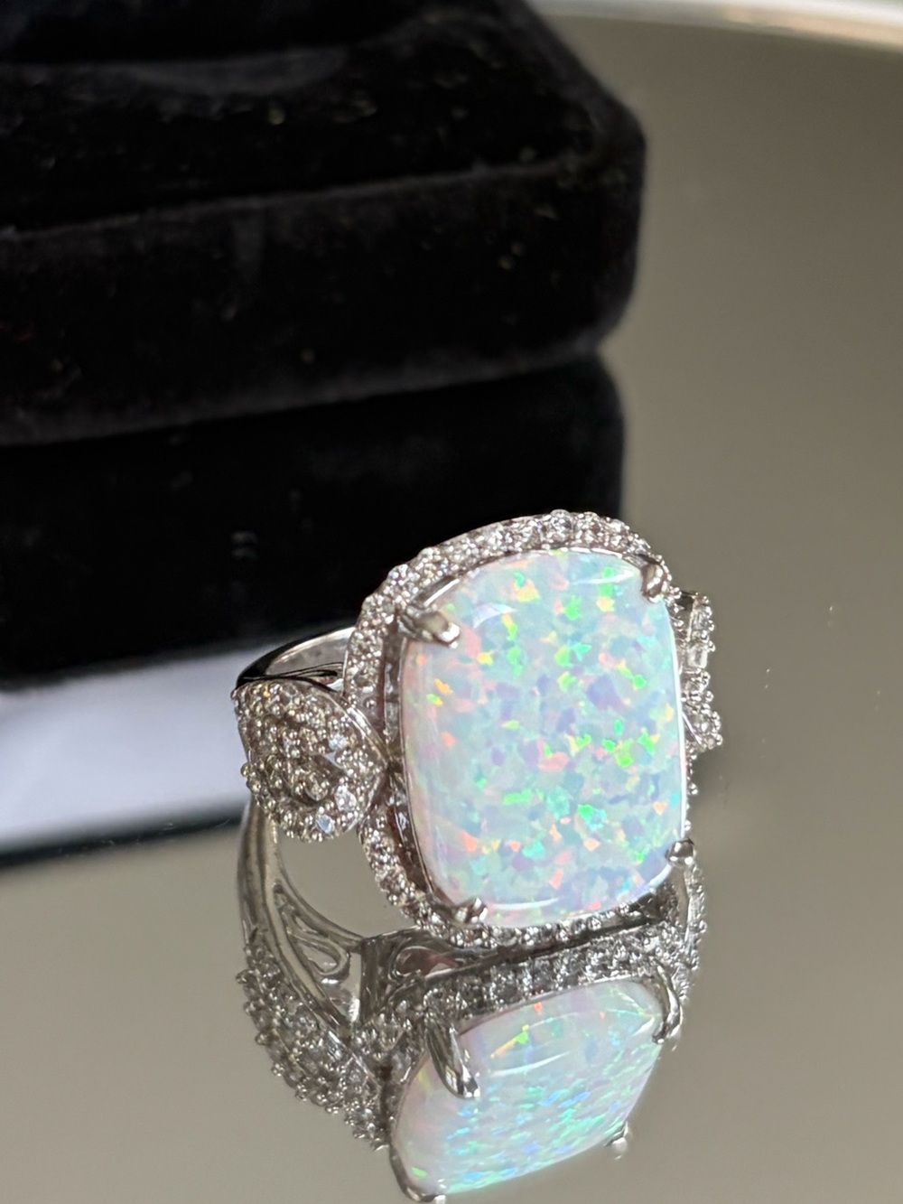 Victoria Wieck Sterling Silver SIMULATED Opal Halo Cocktail Ring 6